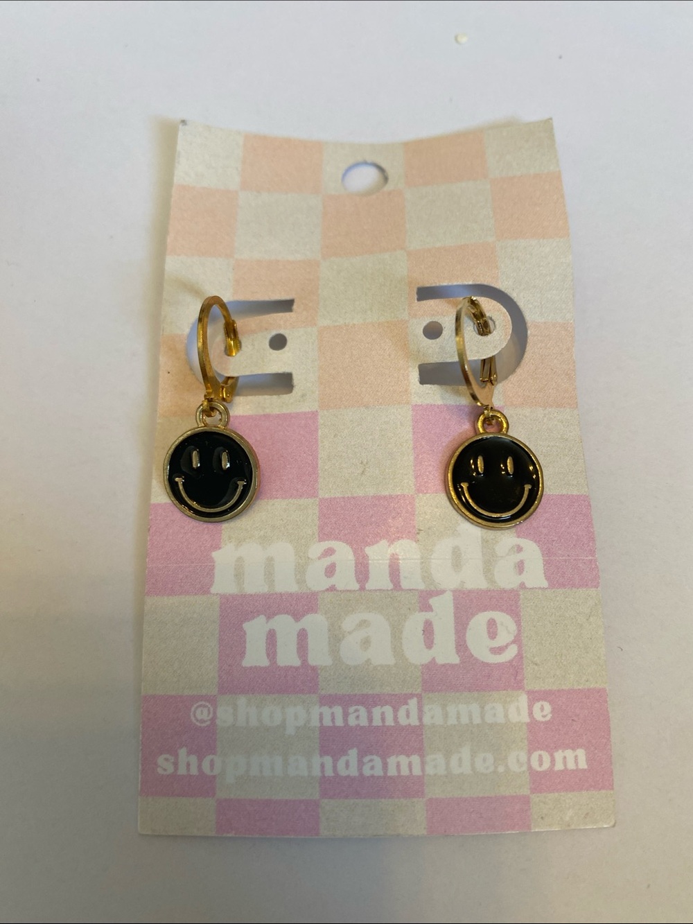 Gold and Black Smiley Hoop Earrings